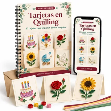 Bono 1, Tarjetas en Quilling: el cuaderno, la versión en el celular y tarjetas de quilling con su sobre
