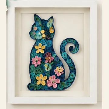 Gato azul con flores en quilling