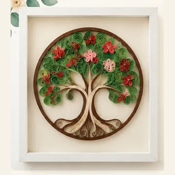 Árbol de la vida en quilling con flores rojas